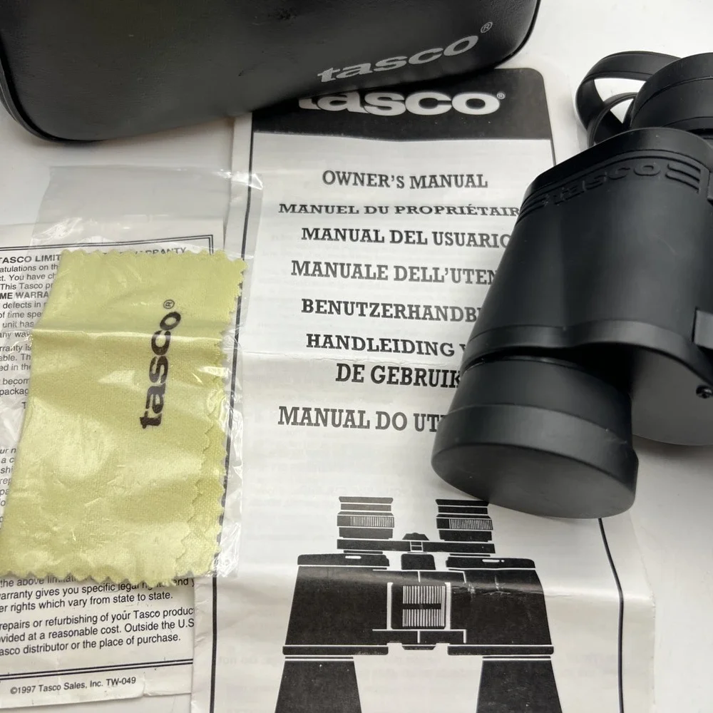 Vintage Tasco 7x35mm Zip Focus Binoculars - Complete Set with Case & Manual